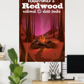 Kampvuur in het bos. poster (Thuiskantoor)