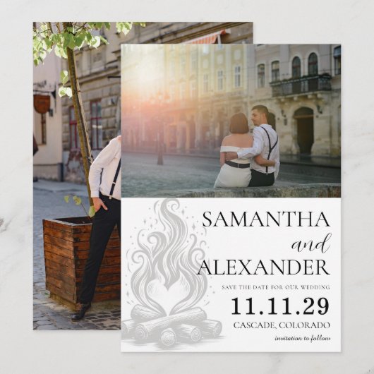 Kampvuur Liefde Save The Date (Voorkant / Achterkant)