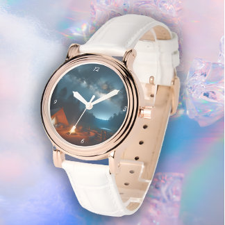 Kampvuur & Nacht hemel-thema met nummer, modern Horloge