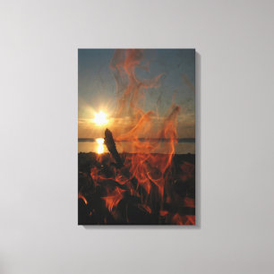 Kampvuurzonsondergang bij Calumet Waterworks Canvas Afdruk
