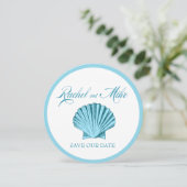 Kamschelp Zeeschelp Strand Bruiloft | mint blauw Save The Date (Staand voorkant)