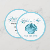 Kamschelp Zeeschelp Strand Bruiloft | mint blauw Save The Date (Voorkant / Achterkant)