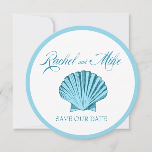 Kamschelp Zeeschelp Strand Bruiloft | mint blauw Save The Date (Voorkant)