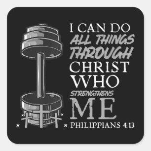 Kan alle dingen doen Weightlifter Gym Christelijke Vierkante Sticker