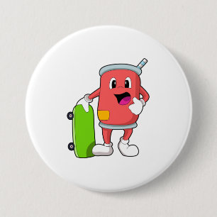 Kan als Skater met Skateboard Ronde Button 7,6 Cm