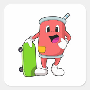 Kan als Skater met Skateboard Vierkante Sticker