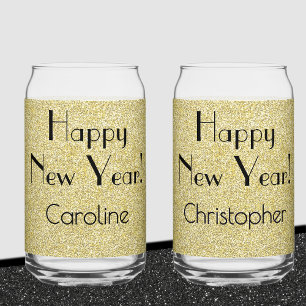 Kan Glas Goud Retro Naam Gelukkig Nieuwjaar