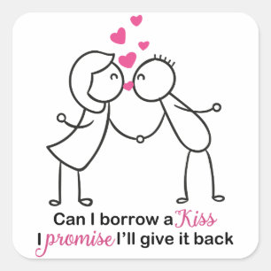 Kan ik een Kus Cute Couple-ontwerp lenen Vierkante Sticker