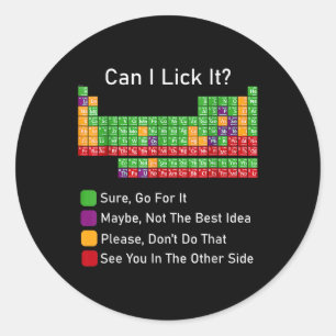 Kan ik het periodiek systeem likken? ronde sticker