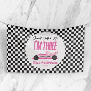 Kan me niet pakken Roze Race Auto 3e Verjaardagsfe Spandoek
