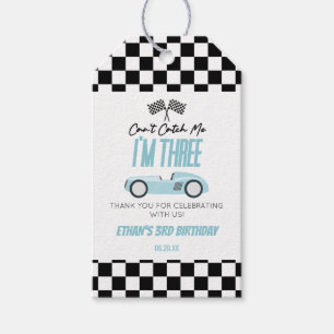 Kan me niet vangen Blue Race Car 3e verjaardagsfee Cadeaulabel