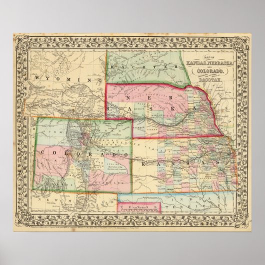 Kan, Neb, Colo Map door Mitchell Poster (Voorkant)