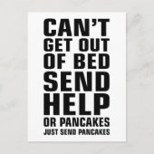 Kan niet uit bed komen en pannenkoeken sturen briefkaart (Voorkant)