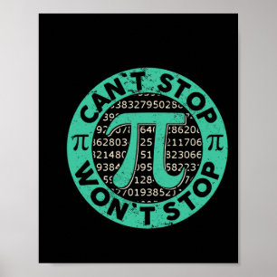 Kan Pi Wont Stop Wiskunde Pi Day Funny Wiskunde Te Poster