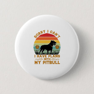 Kan Plannen Hond Pitbull Retro Zonsondergang_1 Ronde Button 5,7 Cm