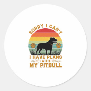 Kan Plannen Hond Pitbull Retro Zonsondergang_1 Ronde Sticker