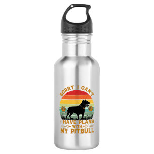 Kan Plannen Hond Pitbull Retro Zonsondergang_1 Waterfles