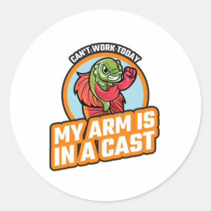 Kan vandaag niet werken mijn arm is in een giet ronde sticker
