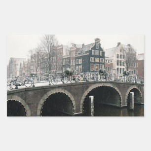 Kanaal in Amsterdam in de winter Rechthoekige Sticker