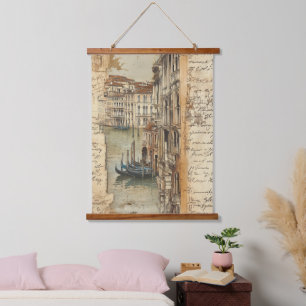 Kanaal in het oude Venetië met handgeschreven schr Hangend Wandkleed
