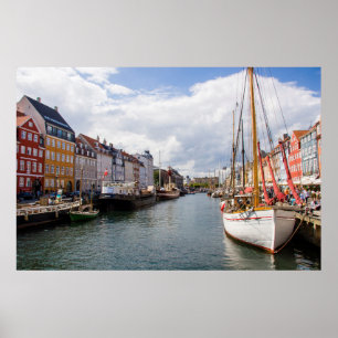 Kanaal met boten   Kopenhagen Poster