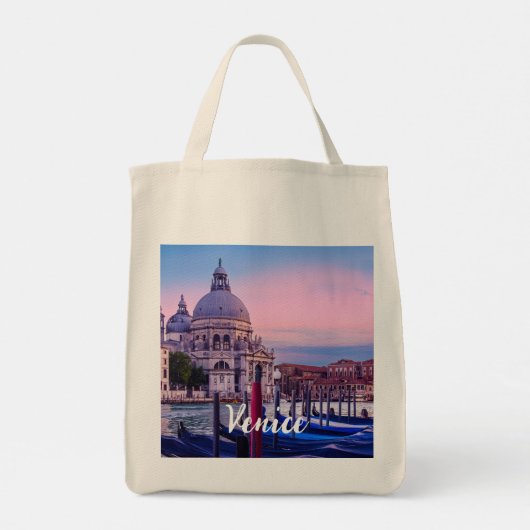 Kanaal met gondels en kerk in Venetië Tote Bag (Achterkant)