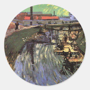 Kanaal met vrouwen die wassen door Vincent van Gog Ronde Sticker