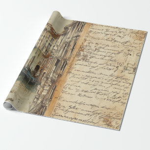 Kanaal van Venetië in vintage-stijl met handgeschr Cadeaupapier