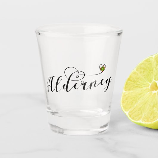 Kanaaleilanden, Alderney Flag Heart, Shot Glas (Voorkant)