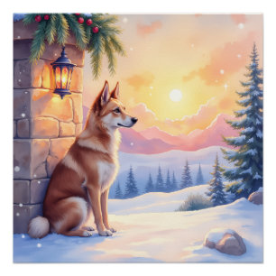 Kanaänhond Woestijn Steen Winter Kerst Kunst Perfect Poster