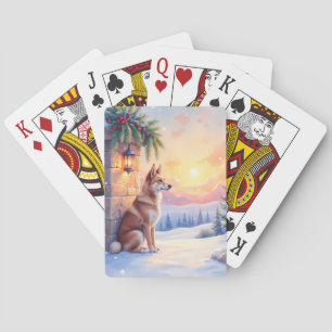 Kanaänhond Woestijn Steen Winter Kerst Kunst Pokerkaarten
