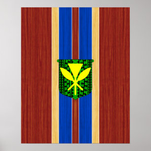 Kanaka Maoli Fake Wood Surfboard Poster