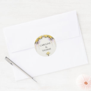 Kanariegeel Romantische Freesia Bloemige Bruiloft Ronde Sticker