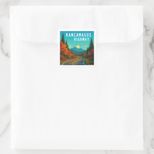 Kancamagus Highway New Hampshire zonsondergang Vierkante Sticker (Tas)