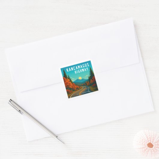 Kancamagus Highway New Hampshire zonsondergang Vierkante Sticker (Envelop)