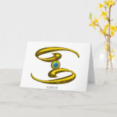 KANCER Blue Opal & Gold Zodiac Birthday Kaart (Gele Bloem)
