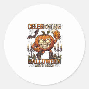 Kandelaar voor Halloween Bier Schedel Pompoen Vlee Ronde Sticker