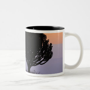 Kandelaarboom silhouet bij zonsopgang, tweekleurige koffiemok