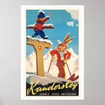 Kandersteg Switzerland Vintage Ski Poster