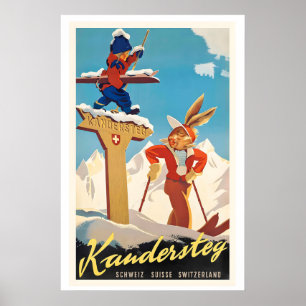 Kandersteg Zwitserland Vintage Ski Poster