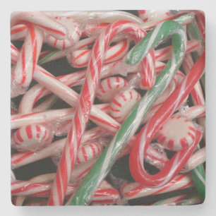 Kandijbonen en peppermints-kerstfeestdag stenen onderzetter