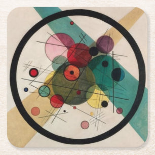 Kandinsky Abstracte cirkels in een cirkel Vierkante Kartonnen Onderzetter
