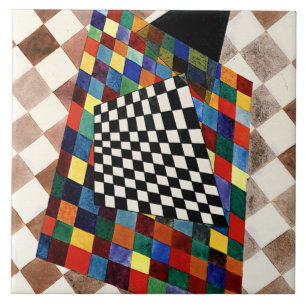 Kandinsky - Geruite, kleurrijke abstracte kunst, Tegeltje