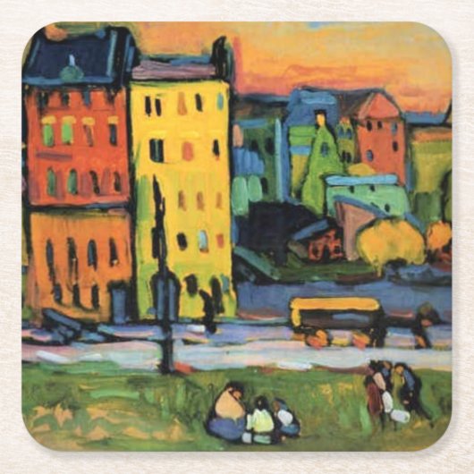 Kandinsky - Houses in München, Vierkante Kartonnen Onderzetter (Voorkant)