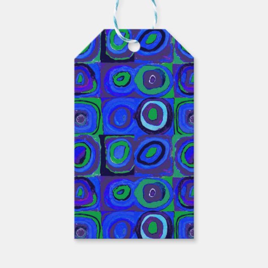 Kandinsky Kleuronderzoek Blauwe Vierkanten Vierkan Cadeaulabel (Voorkant)