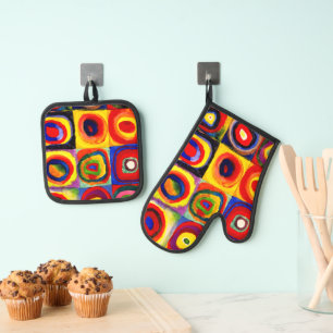 Kandinsky Kleuronderzoek Vierkanten Vierkanten Cir Ovenwant & Pannenlap Set