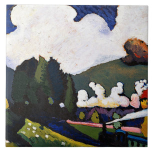 Kandinsky - Landschap nabij Murnau met locomotief Tegeltje