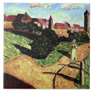 Kandinsky - Old Town II, kleurrijk schilderij, Tegeltje