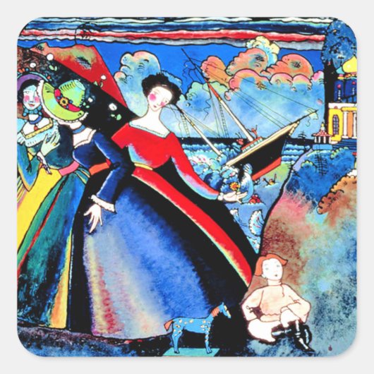 Kandinsky - Schip, Vierkante Sticker (Voorkant)