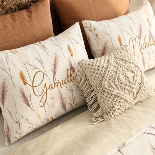 Kaneel Boho Weide Watercolor Aangepast Monogram Kussensloop